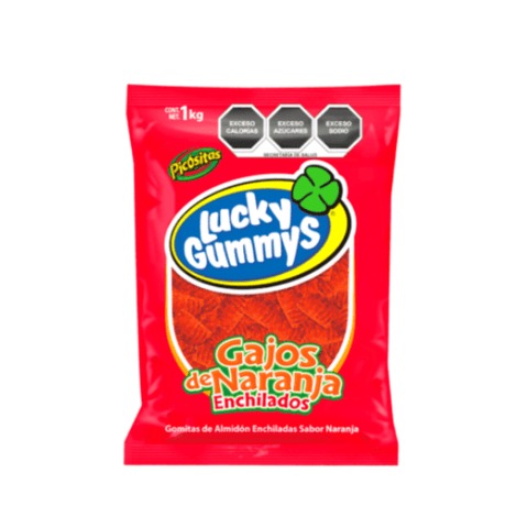 Gajos de naranja enchilados, presentación de Cuanda · Lucky Gummy