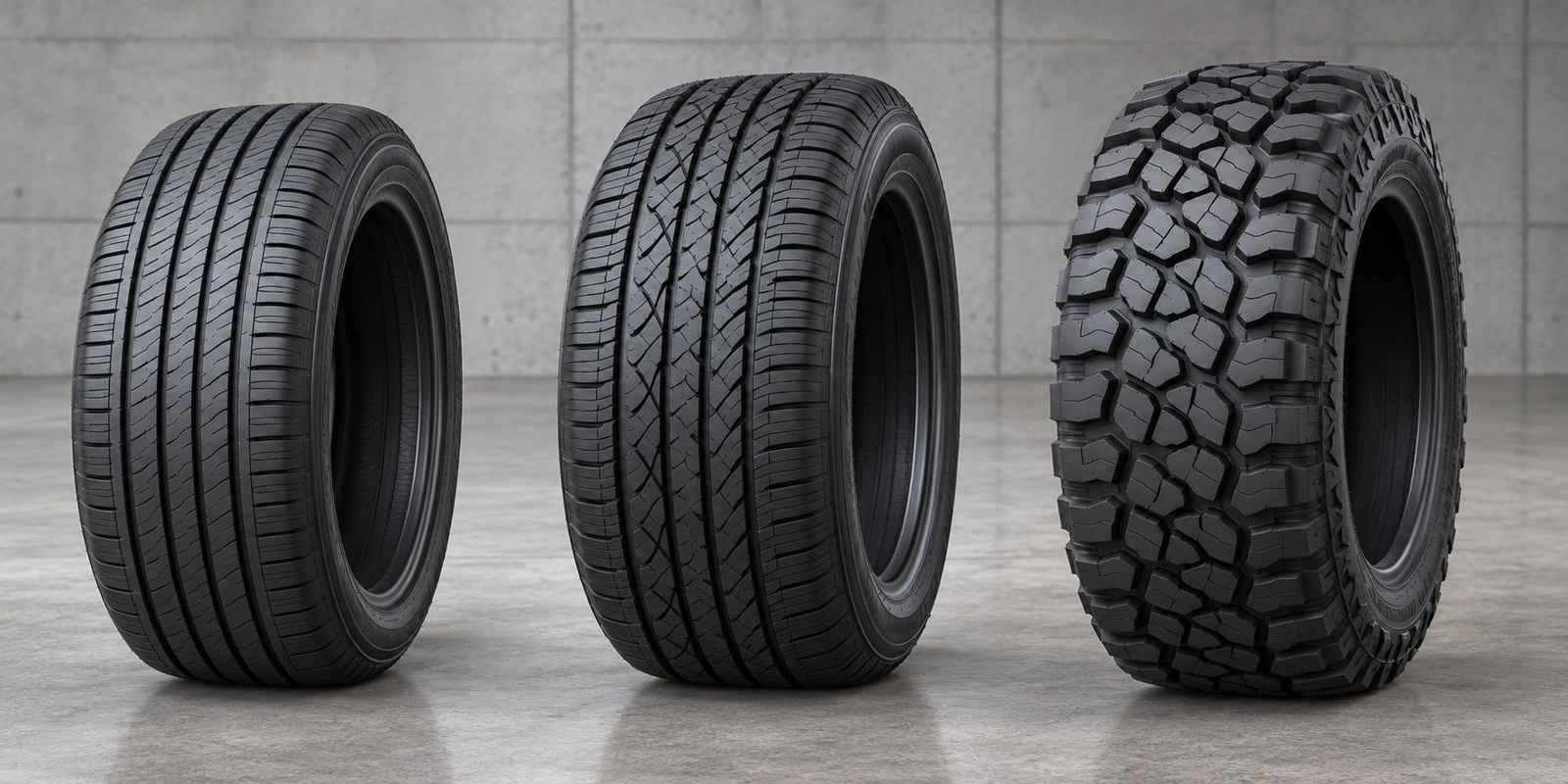 Llantas de automóvil, SUV y todo terreno con distintos dibujos de piso