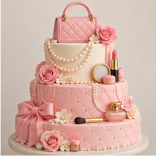 Pastel con bolso y perlas